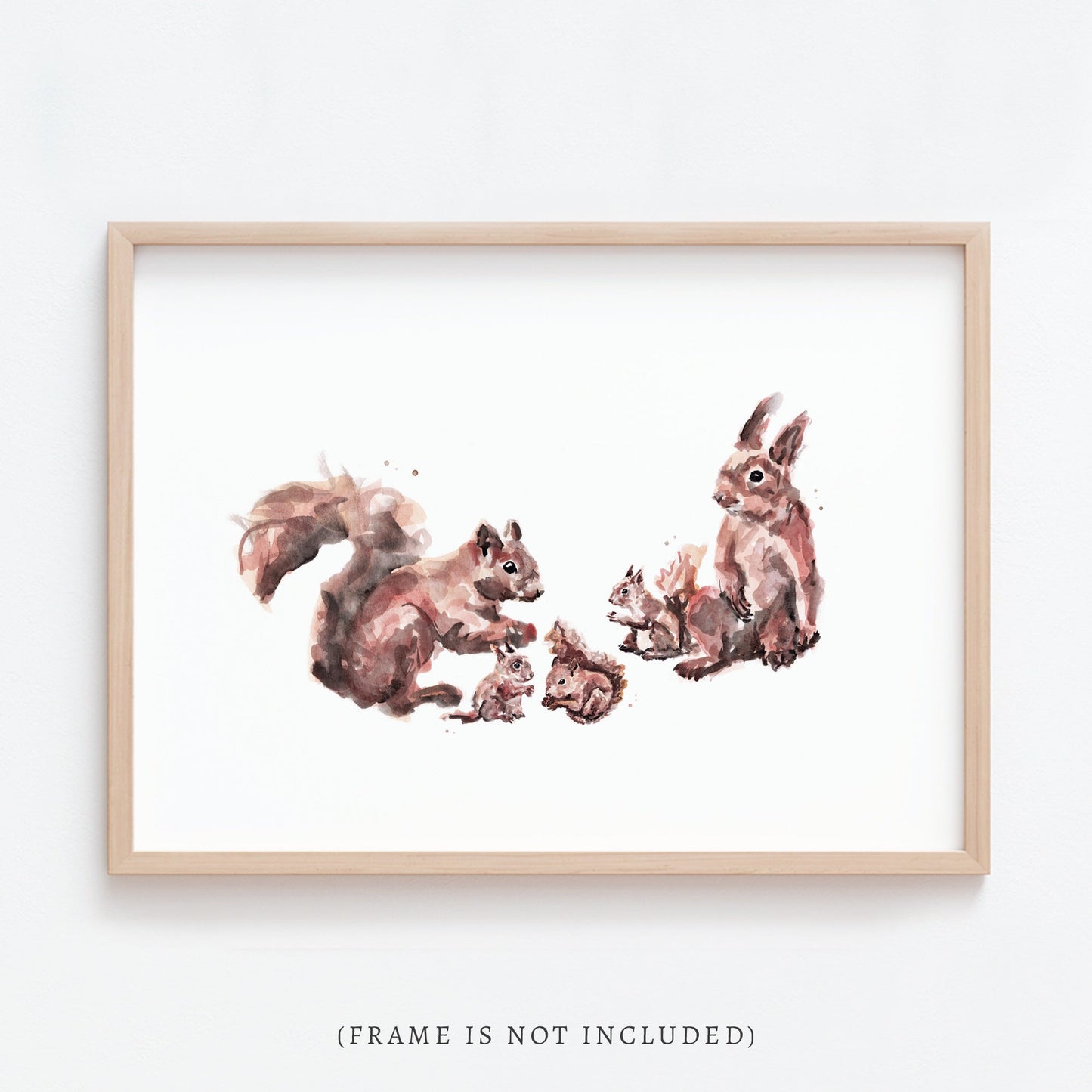 Squirrel Family of 5 Woodland Animal Watercolor Art Print - Art Prints - Moon Rock Prints