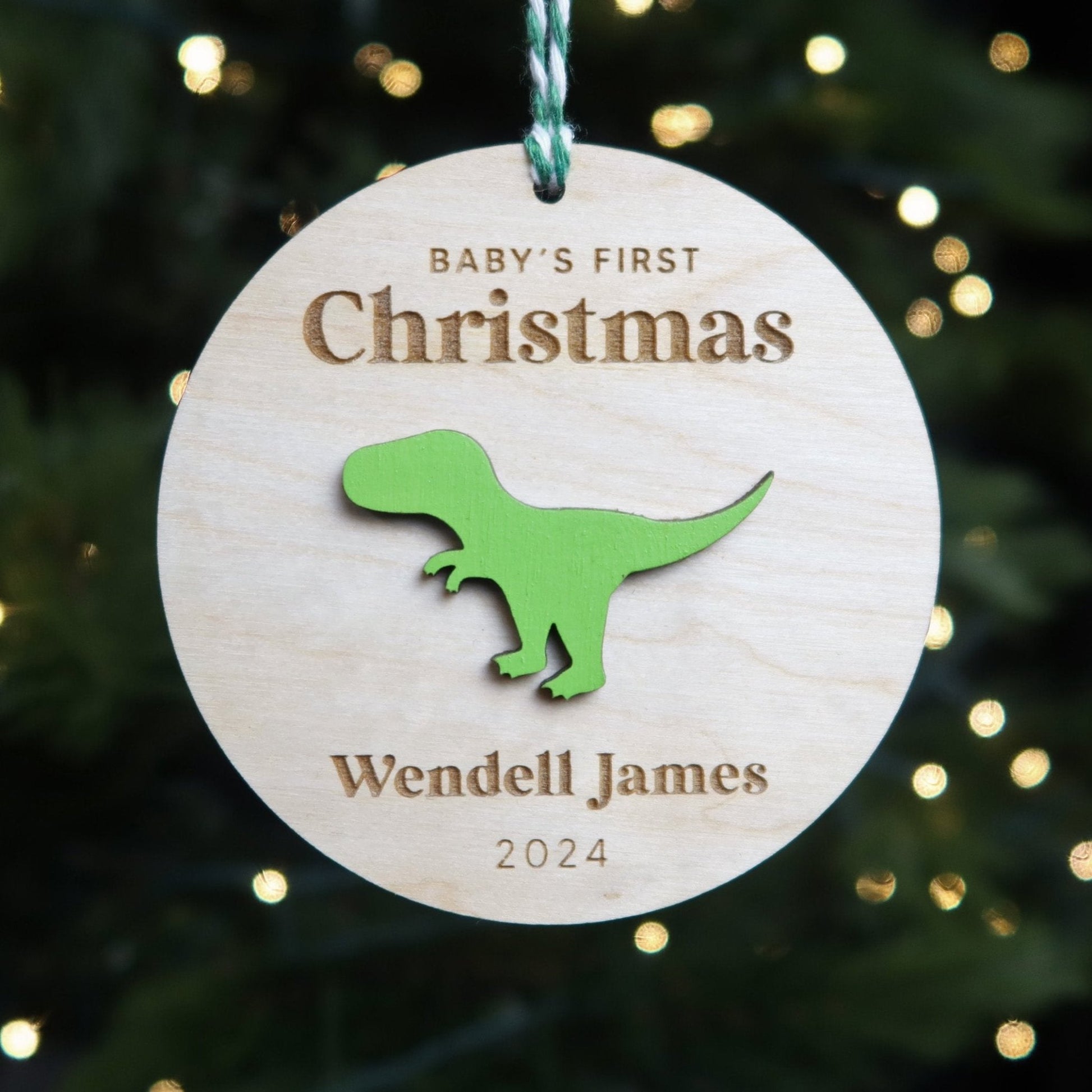 T - Rex Baby's First Christmas Ornament Personalized - Holiday Ornaments - Moon Rock Prints