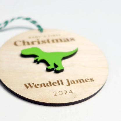 T - Rex Baby's First Christmas Ornament Personalized - Holiday Ornaments - Moon Rock Prints