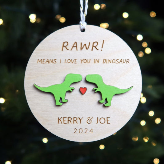 T - Rex Personalized Couple Christmas Ornament - Holiday Ornaments - Moon Rock Prints