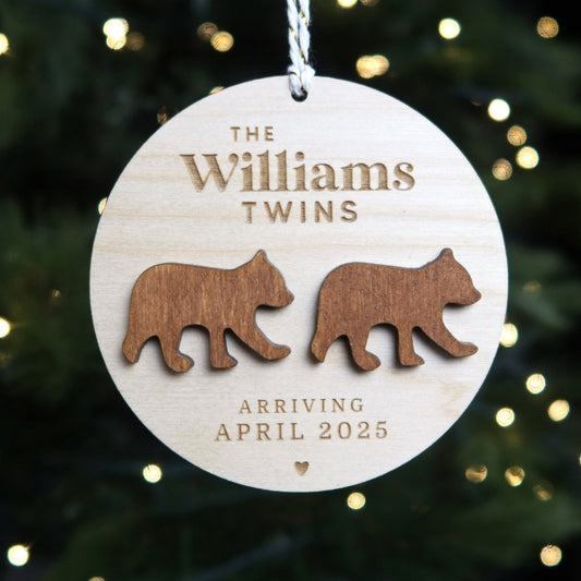 Twins Pregnancy Announcement Personalized Bears Ornament - Holiday Ornaments - Moon Rock Prints