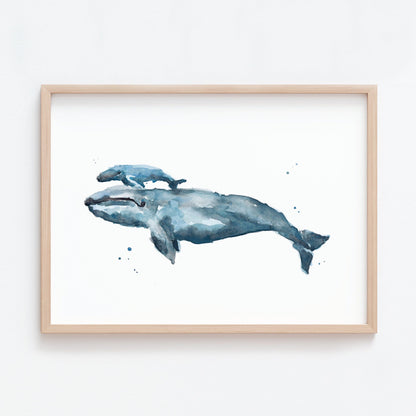 Whale and Baby Ocean Animal Watercolor Art Print - Art Prints - Moon Rock Prints