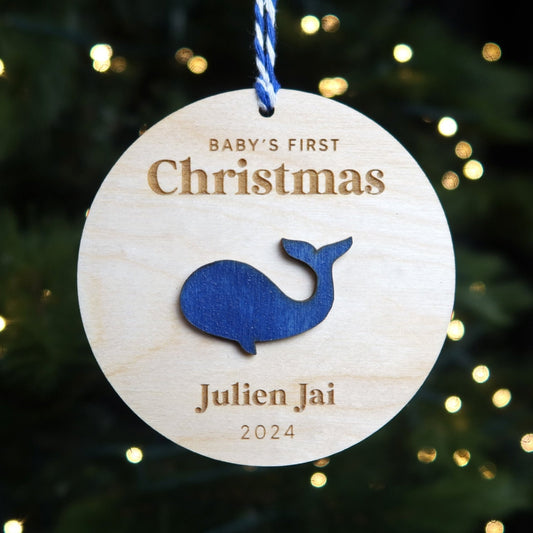 Whale Baby's First Christmas Ornament Personalized - Holiday Ornaments - Moon Rock Prints