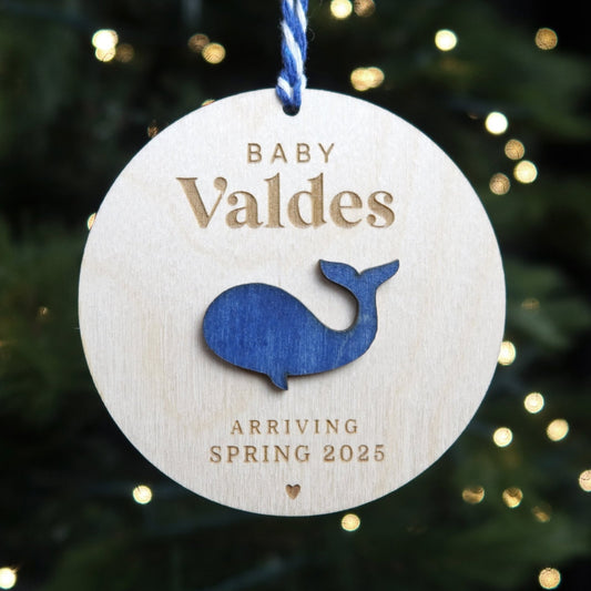 Whale Pregnancy Announcement Ornament - Holiday Ornaments - Moon Rock Prints