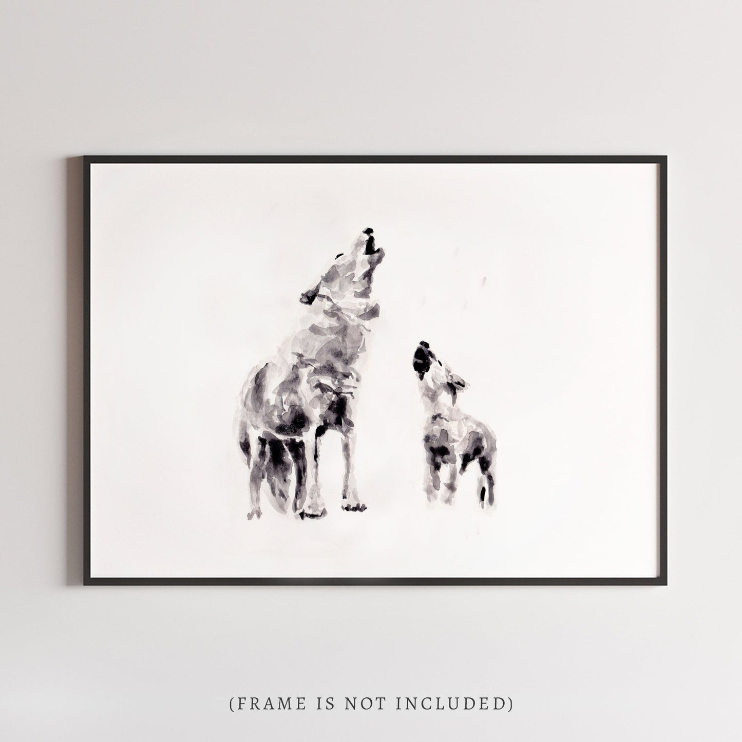 Wolf and Baby Wolf Woodland Animal Watercolor Art Print - Art Prints - Moon Rock Prints