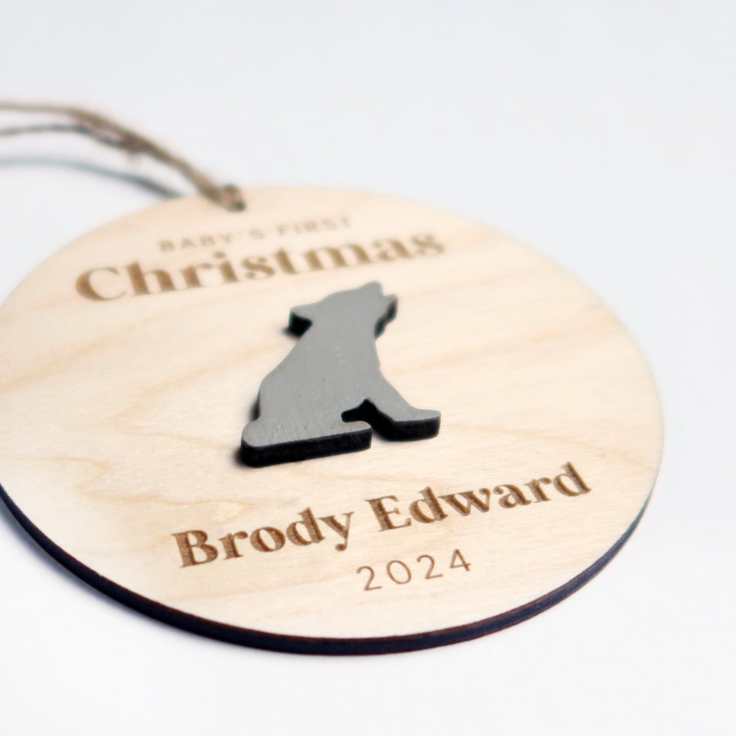 Baby First Christmas Ornament Personalized Engraved Wood Baby Wolf New Baby Gift for 2024