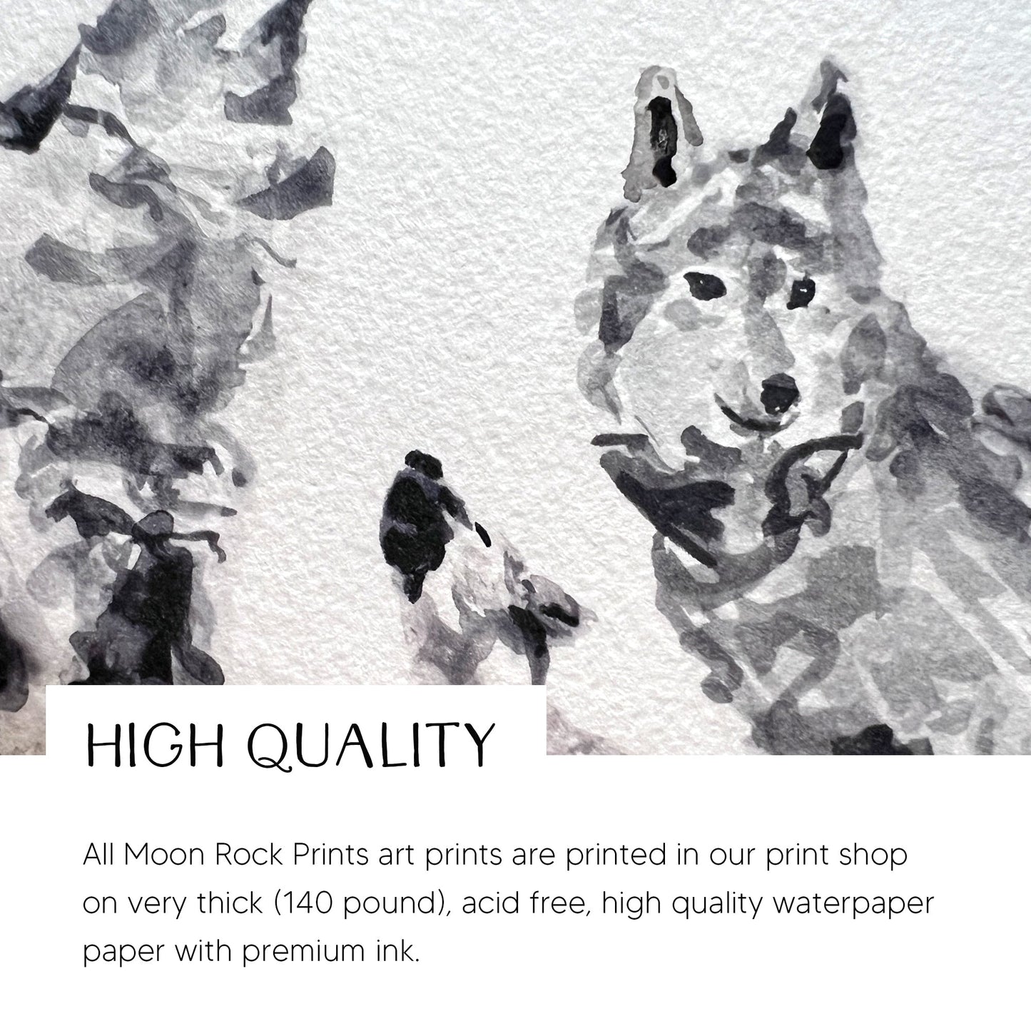 Wolf & Two Pups Woodland Animal Watercolor Art Print - Art Prints - Moon Rock Prints