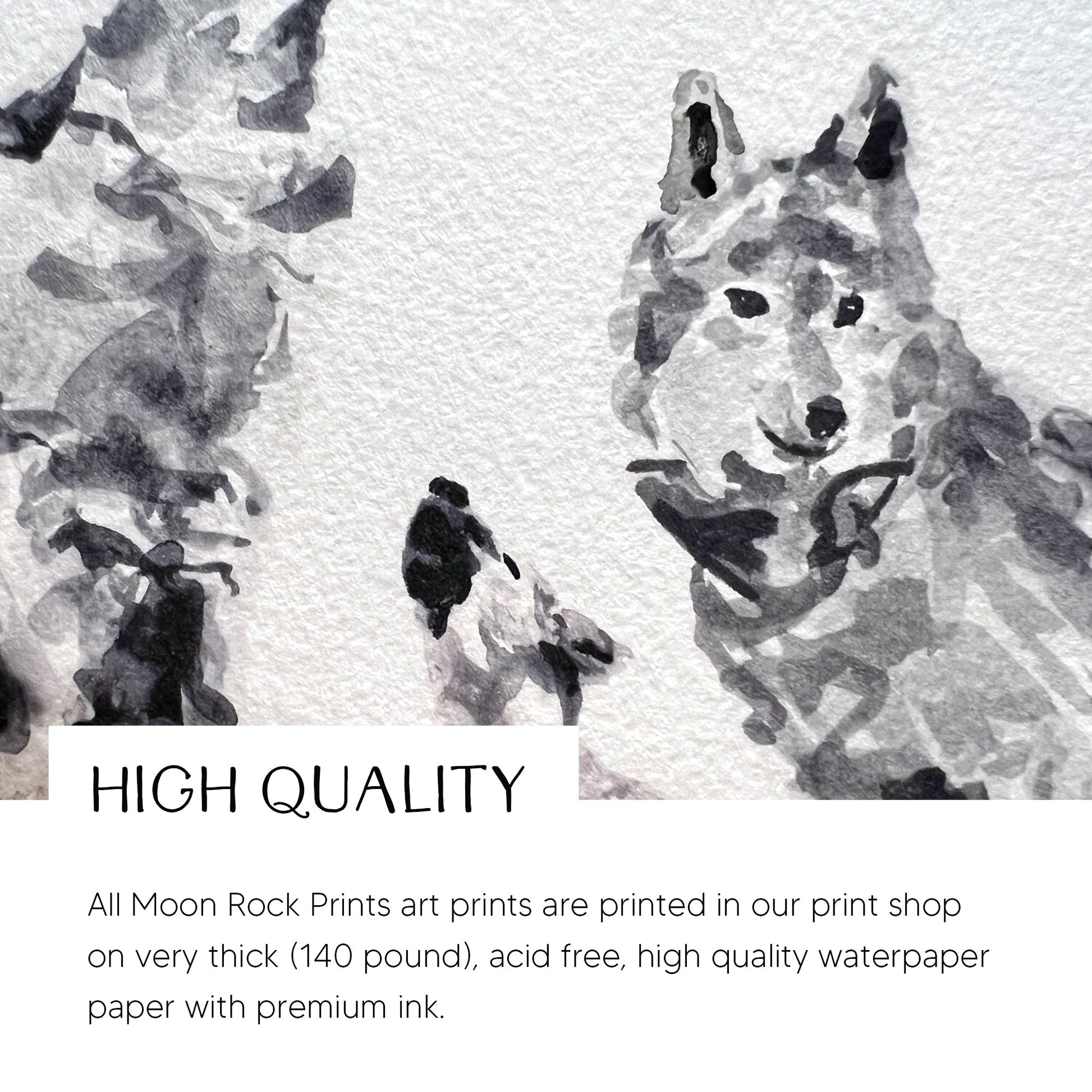 Wolf & Two Pups Woodland Animal Watercolor Art Print - Art Prints - Moon Rock Prints