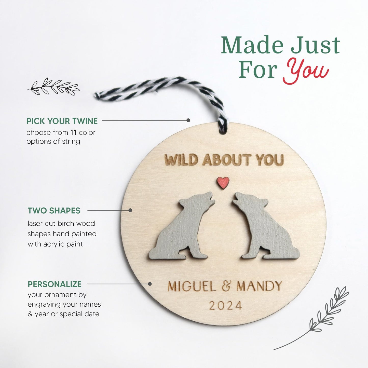 Wolves Personalized Couple Christmas Ornament - Holiday Ornaments - Moon Rock Prints