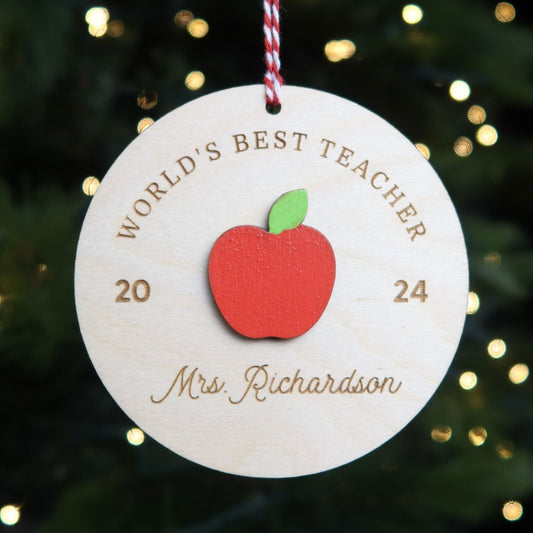 World's Best Teacher Personalized Christmas Ornament - Holiday Ornaments - Moon Rock Prints