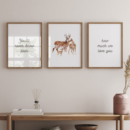 You'll Never Know Dear - Deer Woodland Animal Watercolor Art Print Set of 3 - Art Prints - Moon Rock Prints