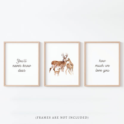 You'll Never Know Dear - Deer Woodland Animal Watercolor Art Print Set of 3 - Art Prints - Moon Rock Prints