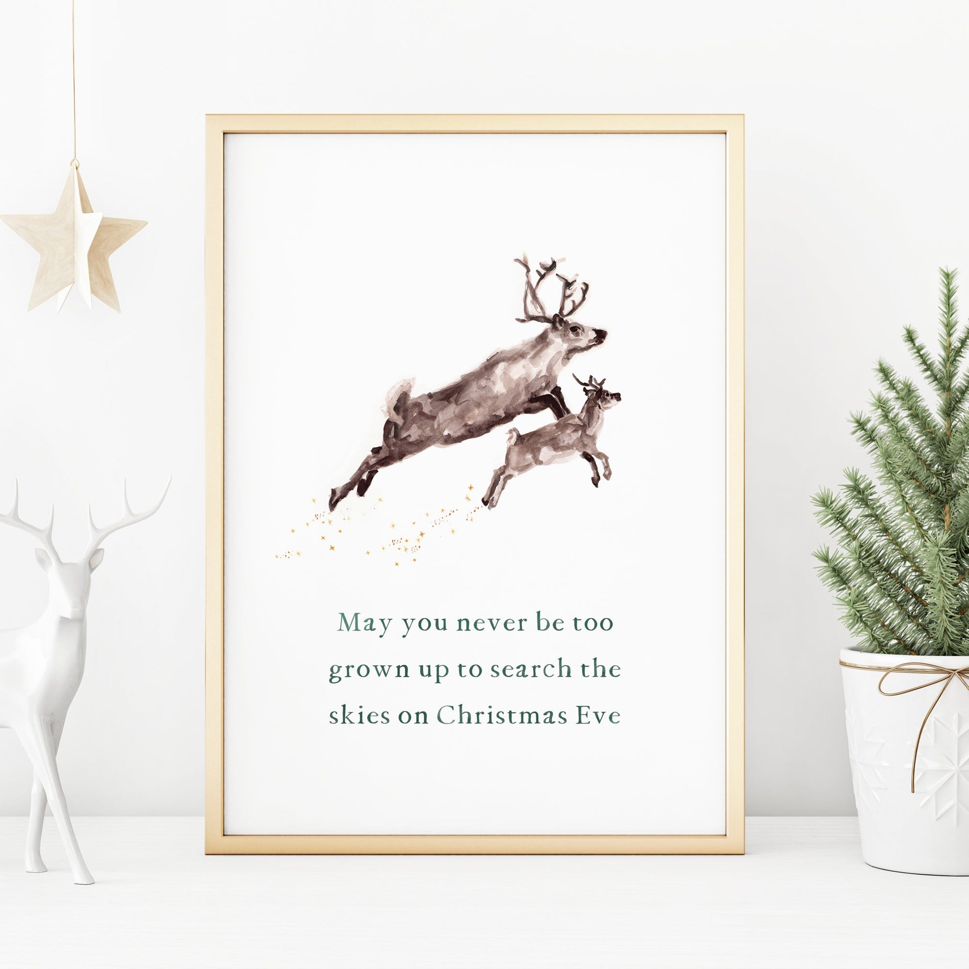 Personalized Reindeer Watercolor Print - Christmas Art Prints - Moon Rock Prints