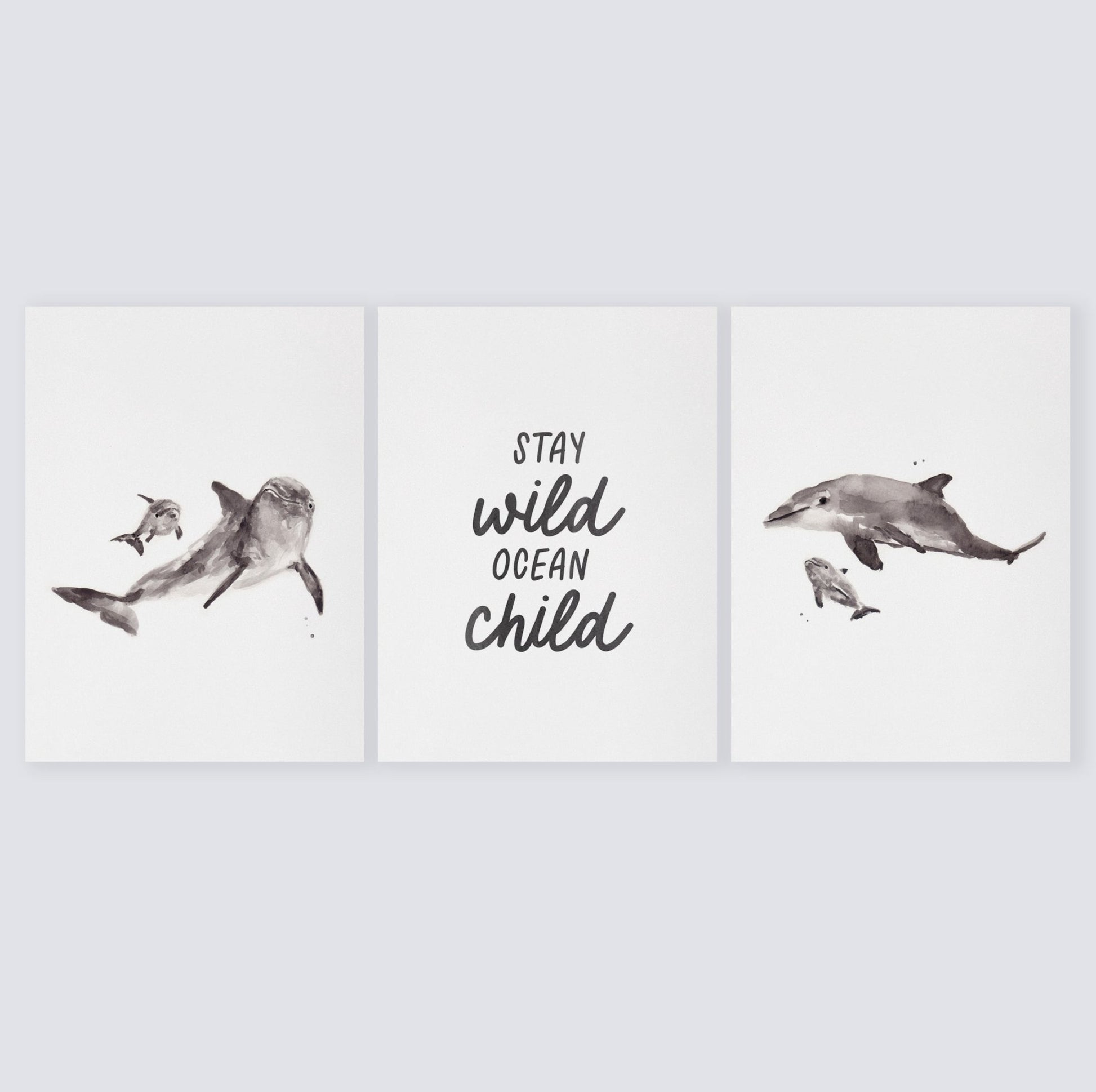 Stay Wild Ocean Child 3 Print Set - Dolphin Print - Kids Room Wall Art - Moon Rock Prints