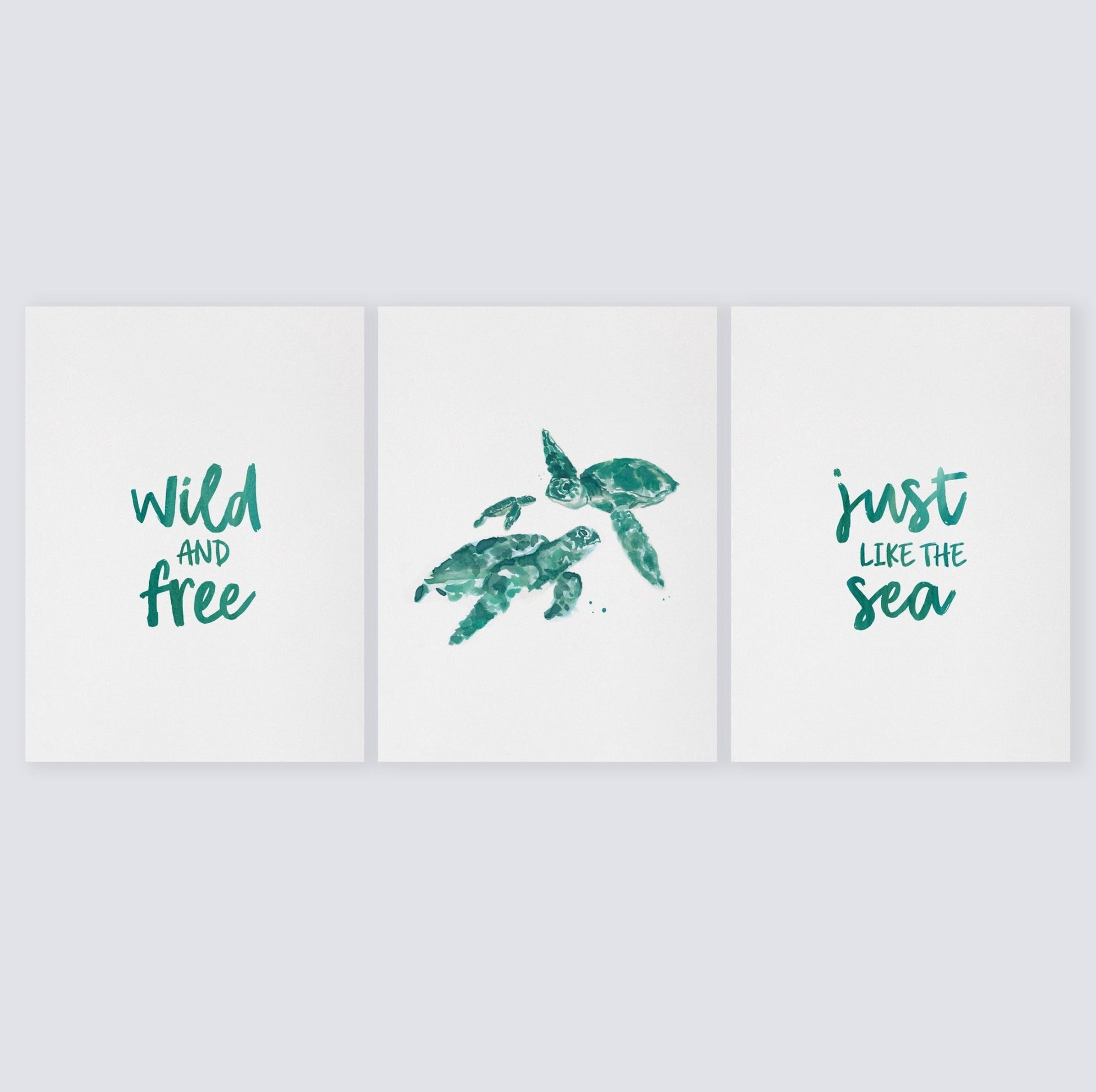 Wild and Free Just like the Sea: Turtles 3 Print Set - Ocean Nursery Art Prints - Moon Rock Prints