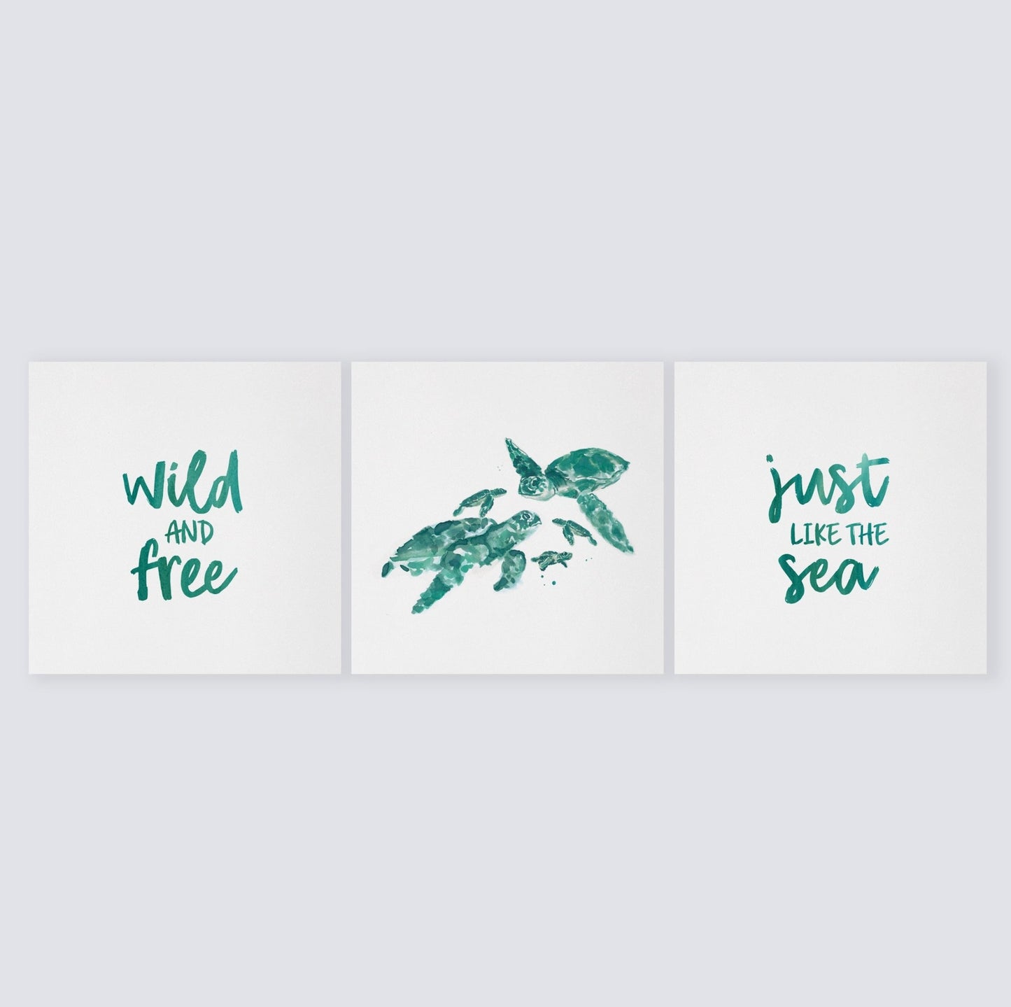 Wild and Free Just like the Sea: Turtles 3 Print Set - Ocean Nursery Art Prints - Moon Rock Prints