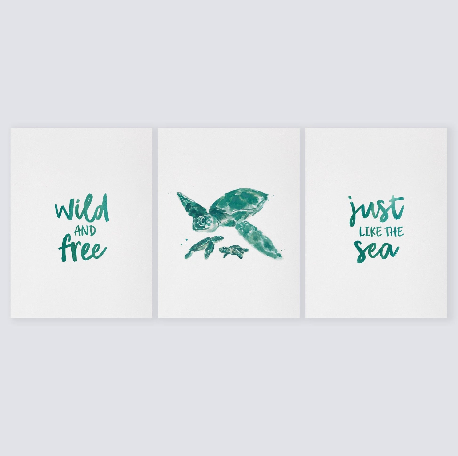 Wild and Free Just like the Sea: Turtles 3 Print Set - Ocean Nursery Art Prints - Moon Rock Prints